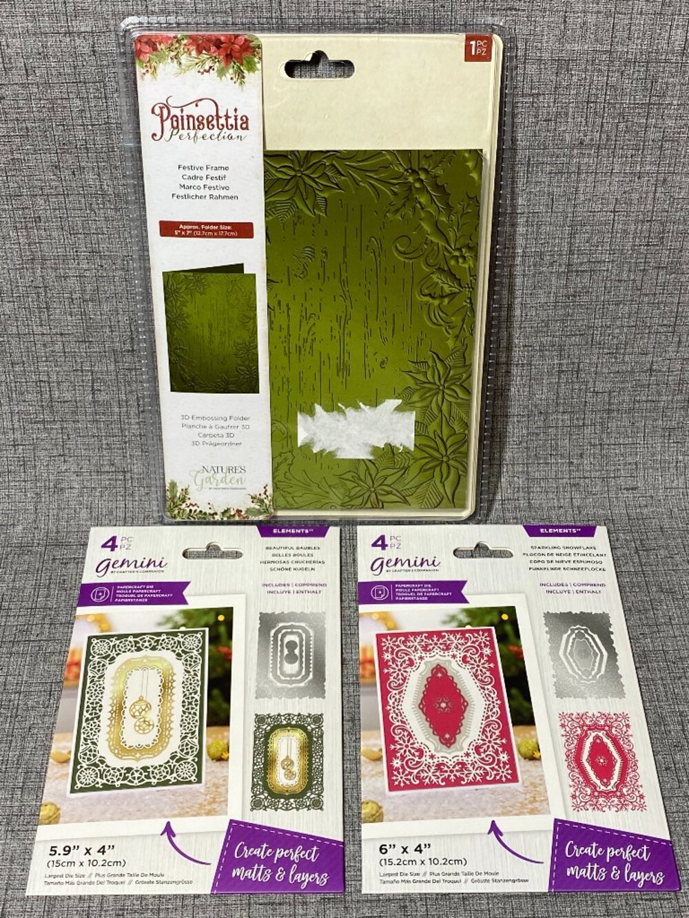 NEW Crafters Companion 3pc Lot Sparkling Snowflake & Baubles & Emboss Folder